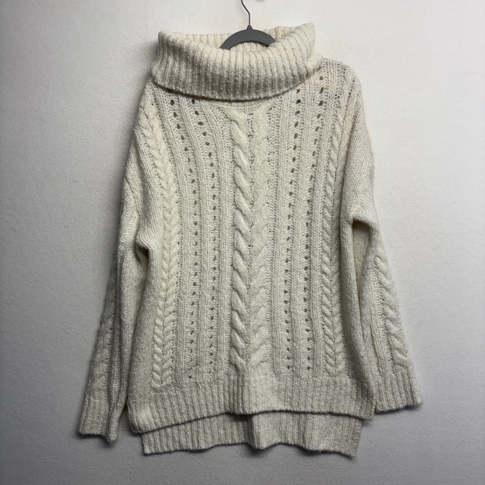 Smartwool Cable Knit Cream‎ Sweater Funnel Cowl Neck Tunic M